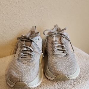 Hoka Women's Light Beige/Gray Knit Athletic Sneakers